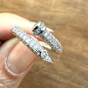 Silver Pave Crystal Nail Wrap Ring